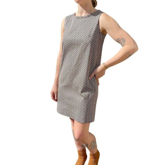 Vintage Womens MaxaMara Geometric Brown White Mid Mod Shift Mini Dress Sz S - Picture 6 of 8